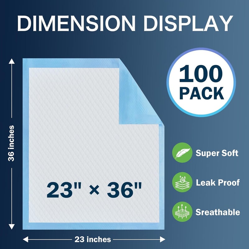 MILDPLUS Disposable Pads 23"×36" (100pcs) Moderate Absorbent Underpads Incontinence Bed Pads Disposable Chucks, Pee Pads for Kids, Adults and Pet - Image 2